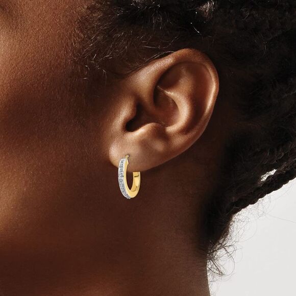 14k Yellow Gold Diamond Fascination Round Hinged Hoop Earrings